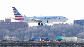 American Airlines Boeing 737 Max 8 landing at La Guardia Airport in New York
