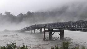 Onlookers watch in horror as NZ bridge BREAKS APART during intense flooding (VIDEOS)