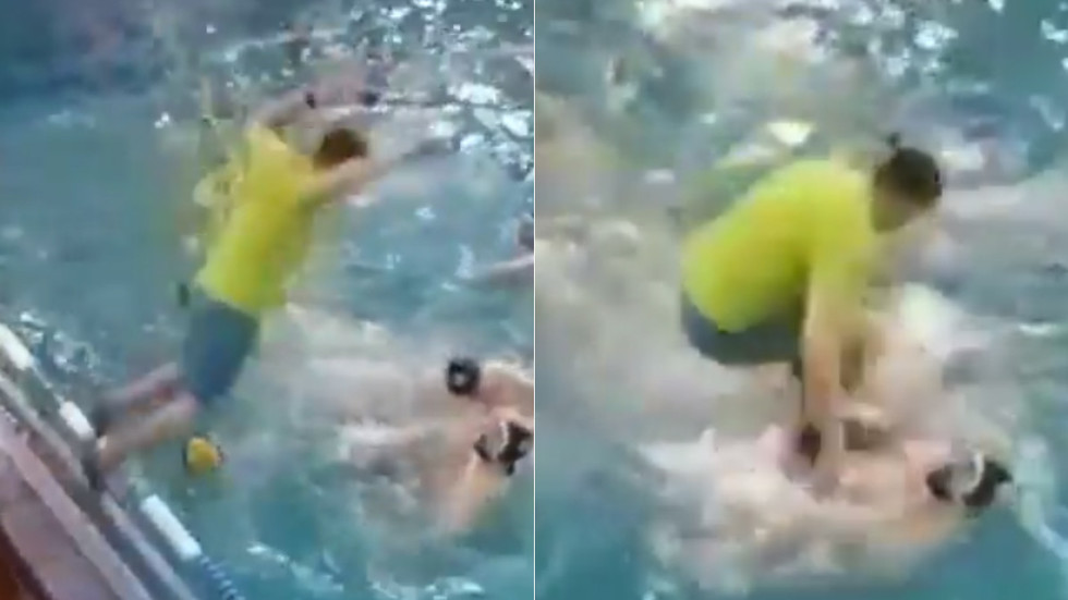 Water polo coach 'Khabibjumps' on a rival player, instigates mass