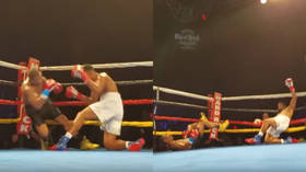 'Double KO!' Boxers simultaneously exchange punches, hit canvas at the same time (VIDEO)