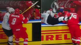 WATCH: Huge Ovechkin body check sends US rival sprawling into Russian team bench