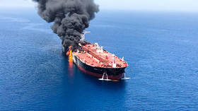 Image result for public domain image of oil tanker attacked Straights of hormuz