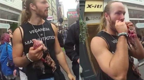 Anti-vegan protesters fined after eating raw DEAD SQUIRRELS at London vegan market (VIDEO)