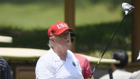 US President Donald Trump playing golf. File photo