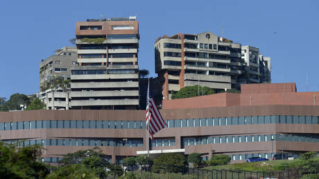 FILE PHOTO. The US Embassy building is seen in Caracas, Venezuela.
