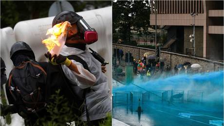 Hong Kong police turn to water cannon as protesters hurl petrol bombs & bricks (PHOTO, VIDEO)