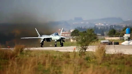 FILE PHOTO: Russia's Su-57 taking off at Khmeimim Air Base.