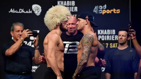 ‘Ready for war’: Khabib dons famous papakha for final Poirier face-off ahead of UFC 242