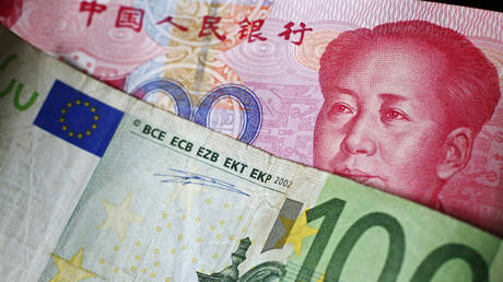 Euro and Chinese yuan banknotes. File photo.