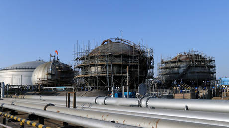 Workers are seen at the damaged site of Saudi Aramco oil facility in Abqaiq, Saudi Arabia on September 20, 2019.