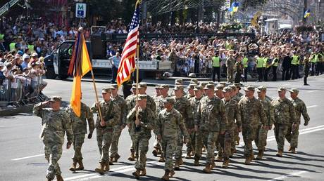 US troops march in Ukraine's Independence Day parade, August 24, 2018