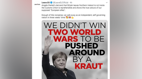 &lsquo;Xenophobic bile&rsquo;: Social media erupts after Brexit group&nbsp;Leave.eu&nbsp;takes aim at Merkel&rsquo;s Germany with war rhetoric