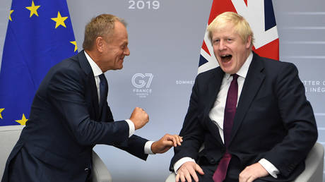 European Union Council President Donald Tusk meets Britain's Prime Minister Boris Johnson meets in Biarritz, France on August 25, 2019.