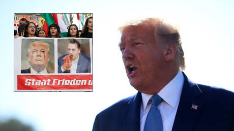 US President Donald Trump (R); Kurds protesting against the military operation in northern Syria.