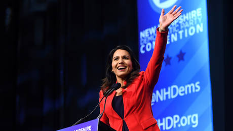 Democratic 2020 U.S. presidential candidate and U.S. Representative Tulsi Gabbard (D-HI) speaks at the New Hampshire Democratic Party state convention in Manchester, New Hampshire, U.S. September 7, 2019. © REUTERS/Gretchen Ertl