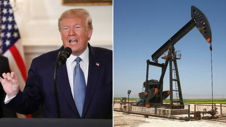 FILE PHOTO (L) US President Donald Trump; (R) Oil field in Al-Hasakah governorate of Syria © REUTERS/Tom Brenner