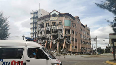 A damaged hotel building after an earthquake in Kidapawan City, Philippines, October 31, 2019.