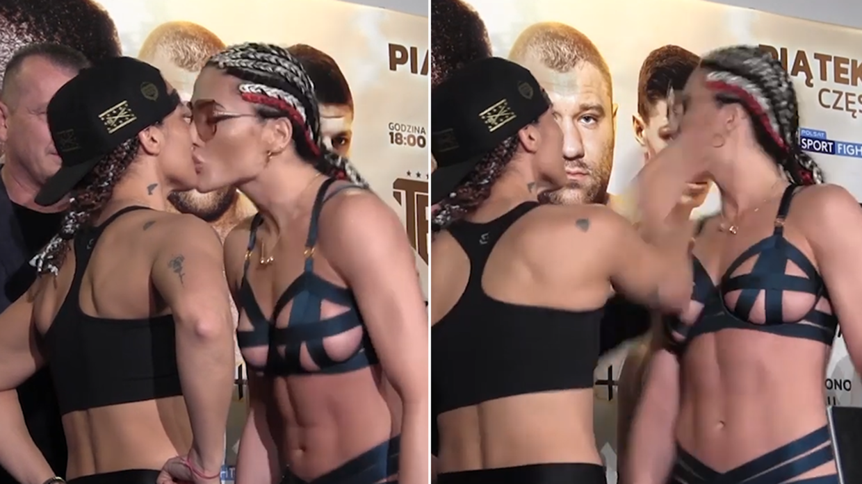 Female fighter kisses opponent