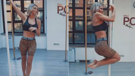Watch Italian football presenter mastering pole dancing movies to imitate Jennifer Lopez in stripper movie ‘Hustlers’ (VIDEO)