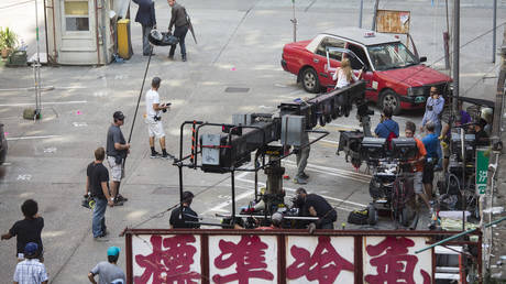 A film crew works on a Hollywood blockbuster in Hong Kong (file photo)