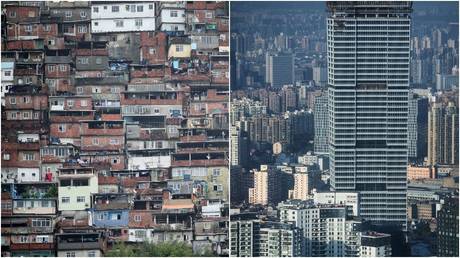 Slums in Rio de Janeiro. © Reuters / Sergio Moraes; The view of Shanghai. © Sputnik / Iliya Pitalev