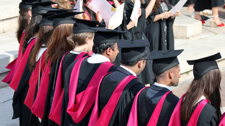 Warwick University graduates on the day of their graduation ceremony in Warwick, Britain 
July 17, 2017