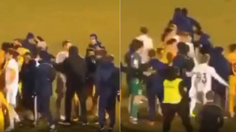 Fist fight: Violent brawl breaks out at Russian football game after final whistle (VIDEO)