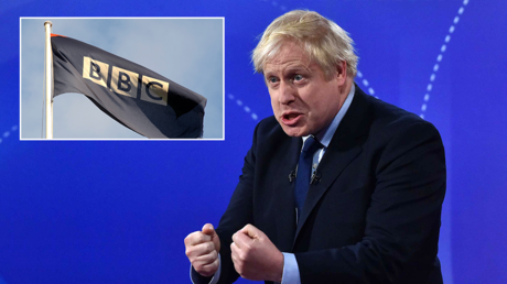 (Main) PM Boris Johnson © AFP / BBC / Jeff Overs (Top left)  A logo for the BBC © Reuters / Toby Melville