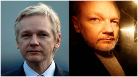 Julian Assange after a court hearing in 2011 and in 2019. ©Reuters Andrew Winning / Henry Nicholls