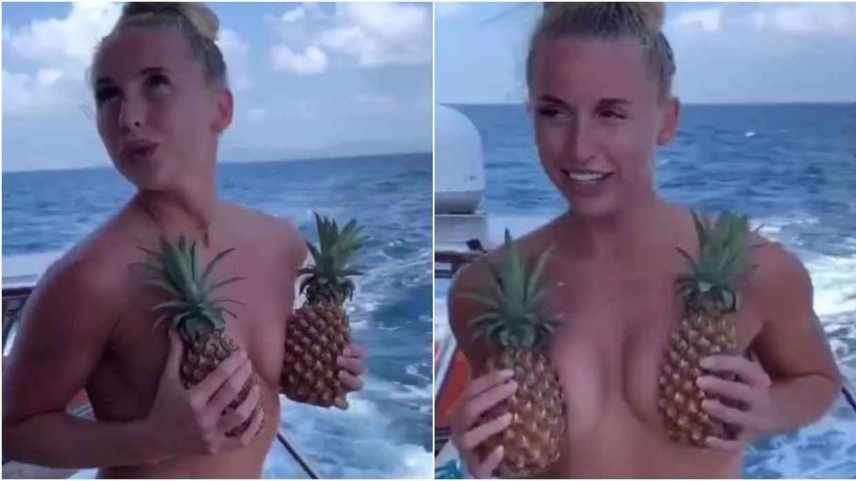 1240px x 697px - Feeling fruity: Russian ice hockey host leaves little to the imagination as  she parties topless with pineapples (VIDEO) â€” RT Sport News