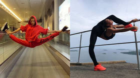 Training on the go: Russian gymnast Alexandra Soldatova shows off incredible flexibility at airport (VIDEO)