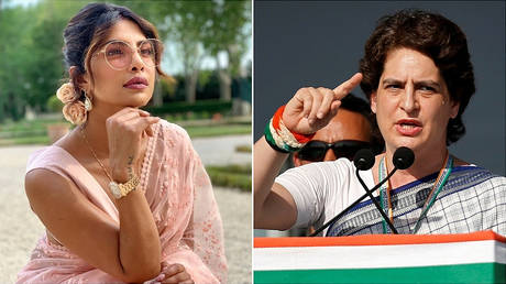 Priyanka Chopra and Priyanka Gandhi. © Instagram / Priyanka Chopra; Reuters / Amit Dave