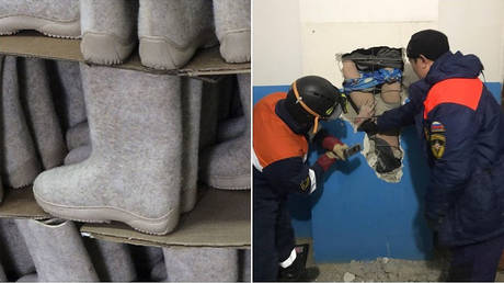 Russia’s valenki footwear on sale. © Sputnik / Viktor Tolochko; Rescue operation in Yakutsk. © Emergencies Ministry