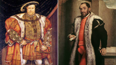 Hans Holbein's portrait of Henry VIII, c1560 and a apainting of Antonio Navagero by Giovanni Battista Moroni, 1565 © Wikipedia