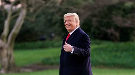 US President Donald Trump departs the White House for a campaign rally while the House debates impeachment, December 18, 2019.