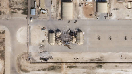 This satellite image released by Planet Labs Inc. reportedly shows damage to the Ain Al-Asad US airbase in western Iraq, after being hit by rockets from Iran, January 8, 2020.