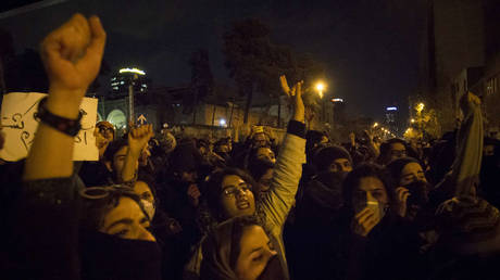 Iranian students demonstrate in front of the Amirkabir University in downtown Tehran, Iran, on Januray 11,2020.