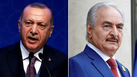 FILE PHOTO (L) Tayyip Erdogan ©  REUTERS/Umit Bektas; (R) Khalifa Haftar © REUTERS/Philippe Wojazer