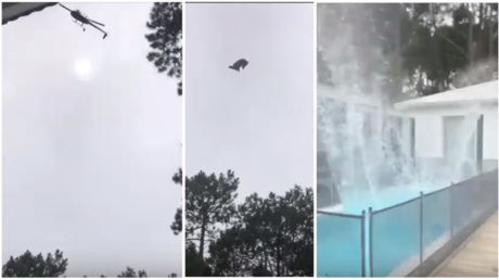 Pigs will fly: Animal carcass hurled into millionaire&rsquo;s pool from chopper in apparent prank (GRAPHIC VIDEO)