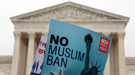 Trump's first travel ban was protested by Democrats and immigration activists as anti-Muslim (April 25, 2018 file photo)