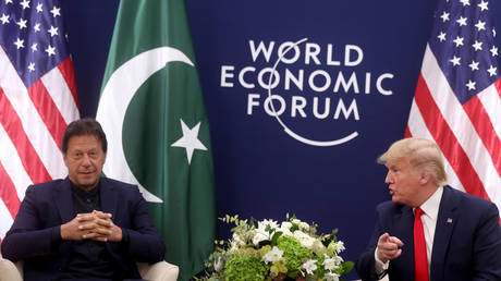 US President Donald Trump meets with Pakistan's Prime Minister Imran Khan at the 50th World Economic Forum in Davos, Switzerland, January 21, 2020.