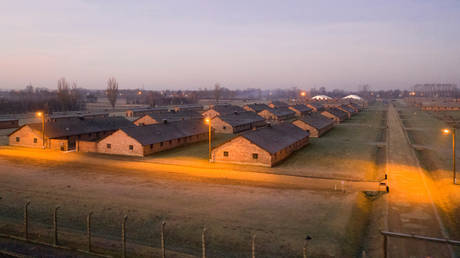 FILE PHOTO: An aerial photo shows barracks and buildings of former Nazi German Auschwitz-Birkenau concentration camp complex in Oswiecim, Poland.