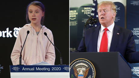 Greta Thunberg and Donald Trump speak at the World Economic Forum in Davos, Switzerland © Reuters / Denis Balibouse and Jonathan Ernst