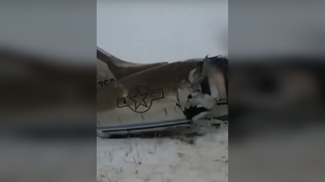 Still from a video that that appears to show the wreckage of the USAF plane in central Afghanistan.