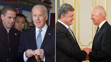 FILE PHOTO: (L) Hunter Biden and Joe Biden. © REUTERS/Andy Wong/Pool (R) Petro Poroshenko and Joe Biden © REUTERS/Valentyn Ogirenko