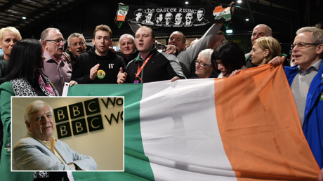 (Main) Sinn Féin supporters hold the national flag of Ireland © AFP / Ben STANSALL (Bottom Left) BBC journalist John Simpson © Getty Images / South China Morning Post / K. Y. Cheng