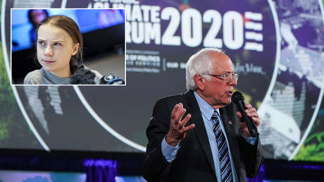 FILE PHOTO. Bernie Sanders participates in the "Climate Forum 2020" in Washington. ©REUTERS / Sarah Silbiger; Greta Thunberg © REUTERS/TT News Agency/Pontus Lundahl