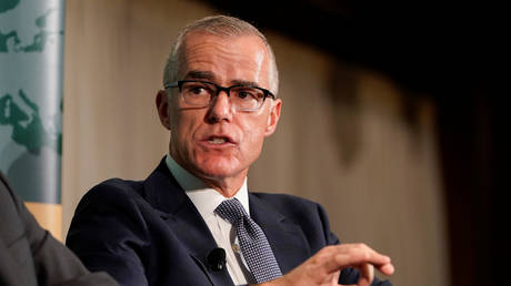 Former acting FBI director Andrew McCabe speaks at the National Press Club in Washington, October 30, 2019.