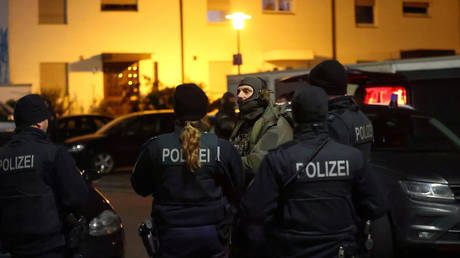 Special forces searching an area after a shooting in Hanau near Frankfurt, Germany, February 20, 2020