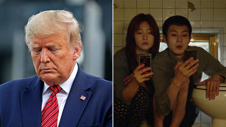 (L)  Donald Trump © Reuters/Peter Casey/USA TODAY Sports; (R) Filmstill from 'Parasite' (2019) Dir: Bong Joon-ho © Barunson E&A